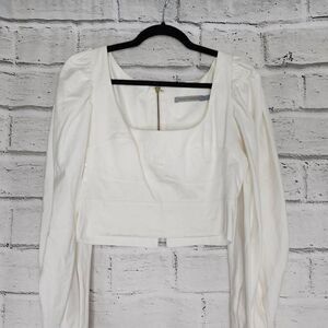 Silvia Tcherassi Cotton Blend Cropped Puff Sleeve Victoria Top White Size Large